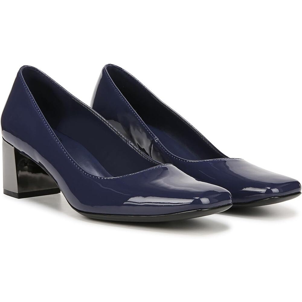 Naturalizer Karina Blue Patent Block Heel Square Toe Pump 8.5W nwob